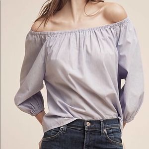 Anthropologie Light Blue Off-Shoulder Top
